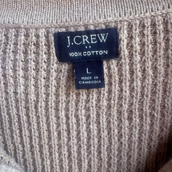 J. Crew Long Sleeve 1/4 Zip 100% Cotton Beige Waffle Knit Sweater Men's Size L - Picture 3 of 7